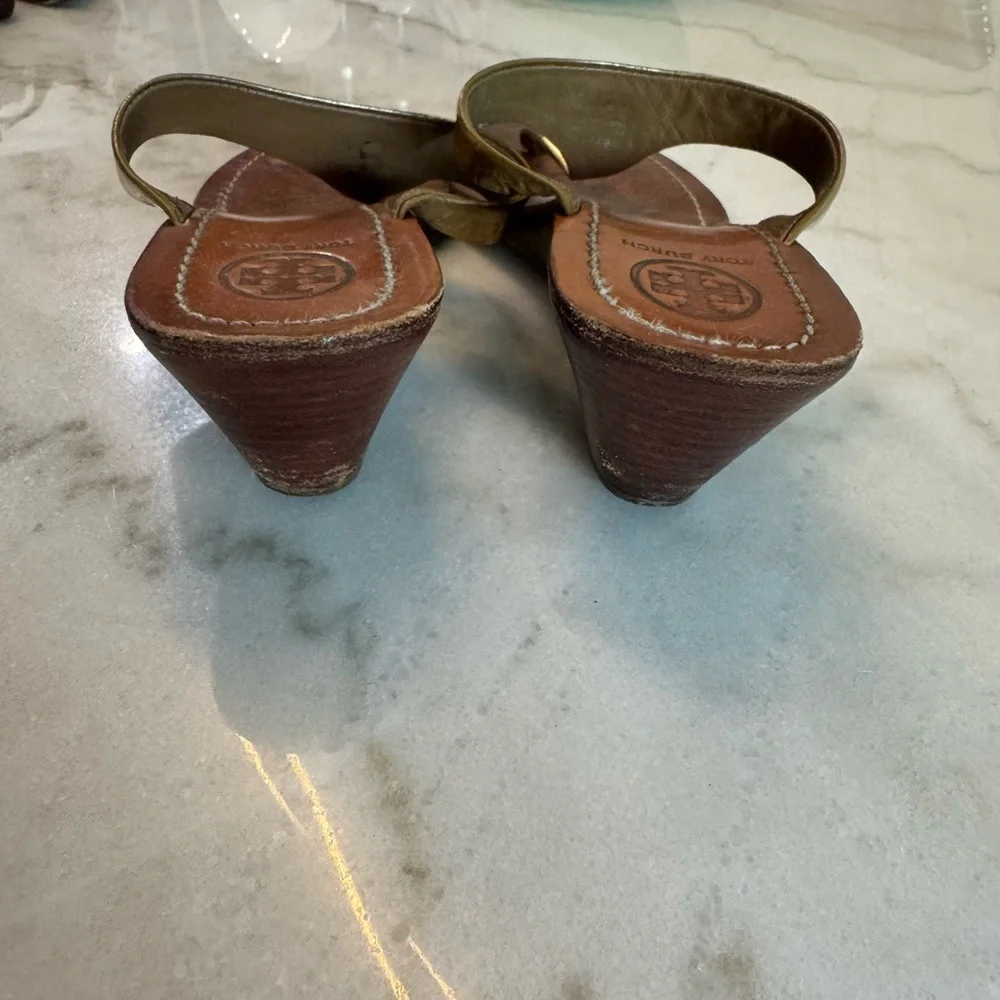 Tory Burch Gold Leather Thong Sandals